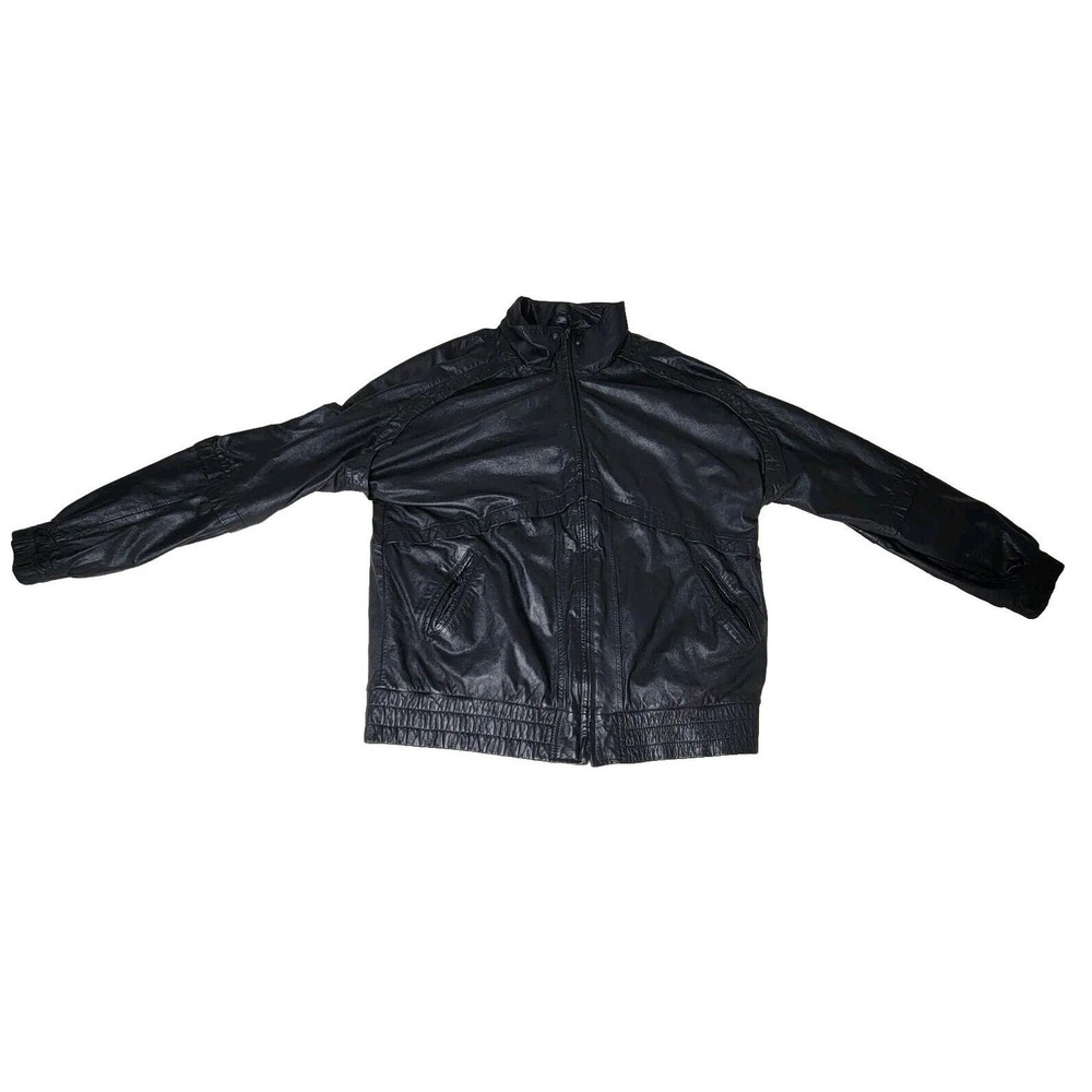 Vtg Womens Black Leather Jacket Mob Wife Motorcycle YKK Zipper